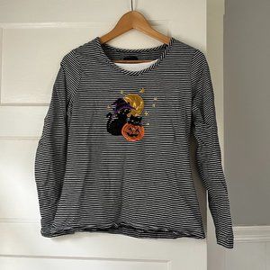 Halloween Black Cat Patch Long Sleeve Shirt